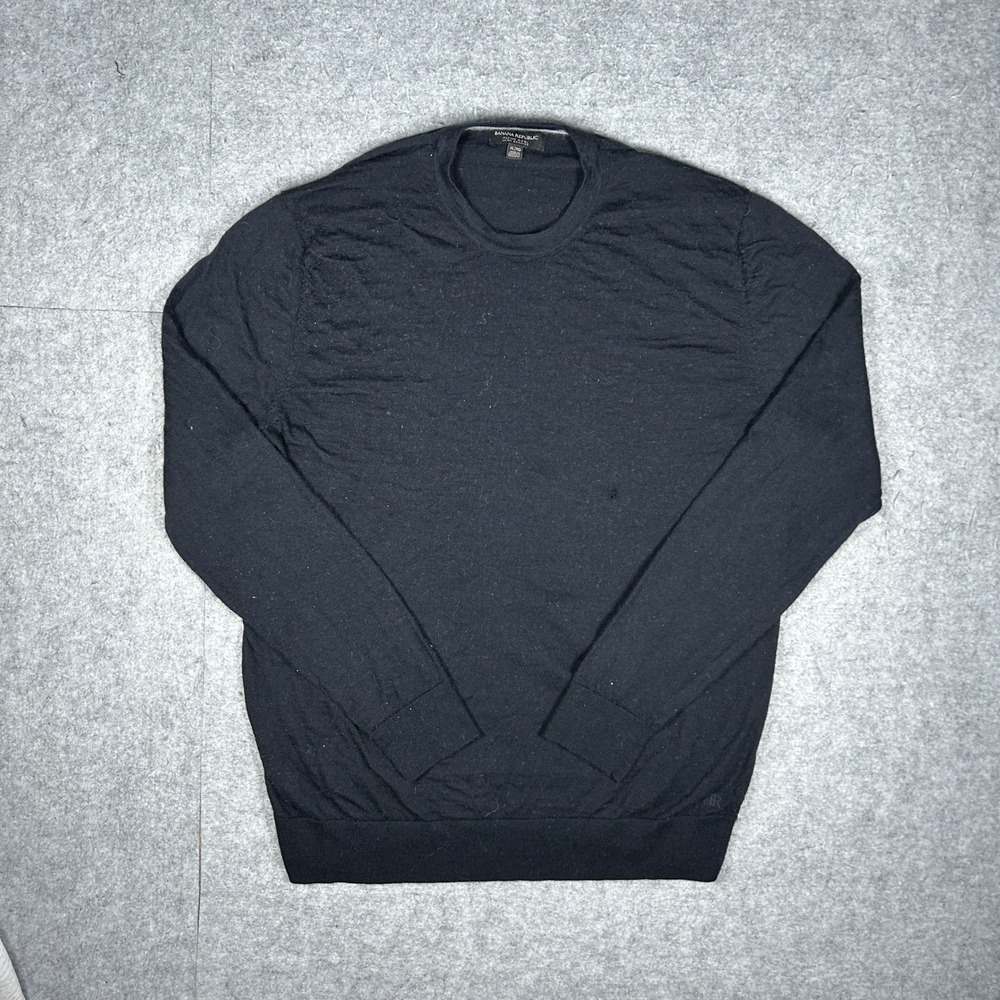 Banana Republic Sweater Mens XL Black Merino Wool Crewneck Pullover Lightweight